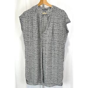 VINCE Static Print Silk Popover Tunic Dress Cap Sleeve Gray White Size XS